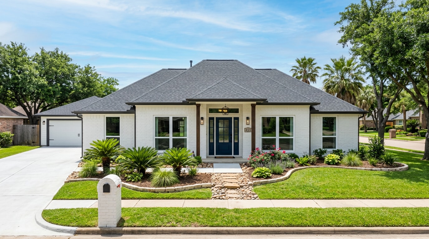 Renovated home exterior in Calallen, TX with new windows and fresh paint Renovated home exterior in Calallen, TX with new windows and fresh paint