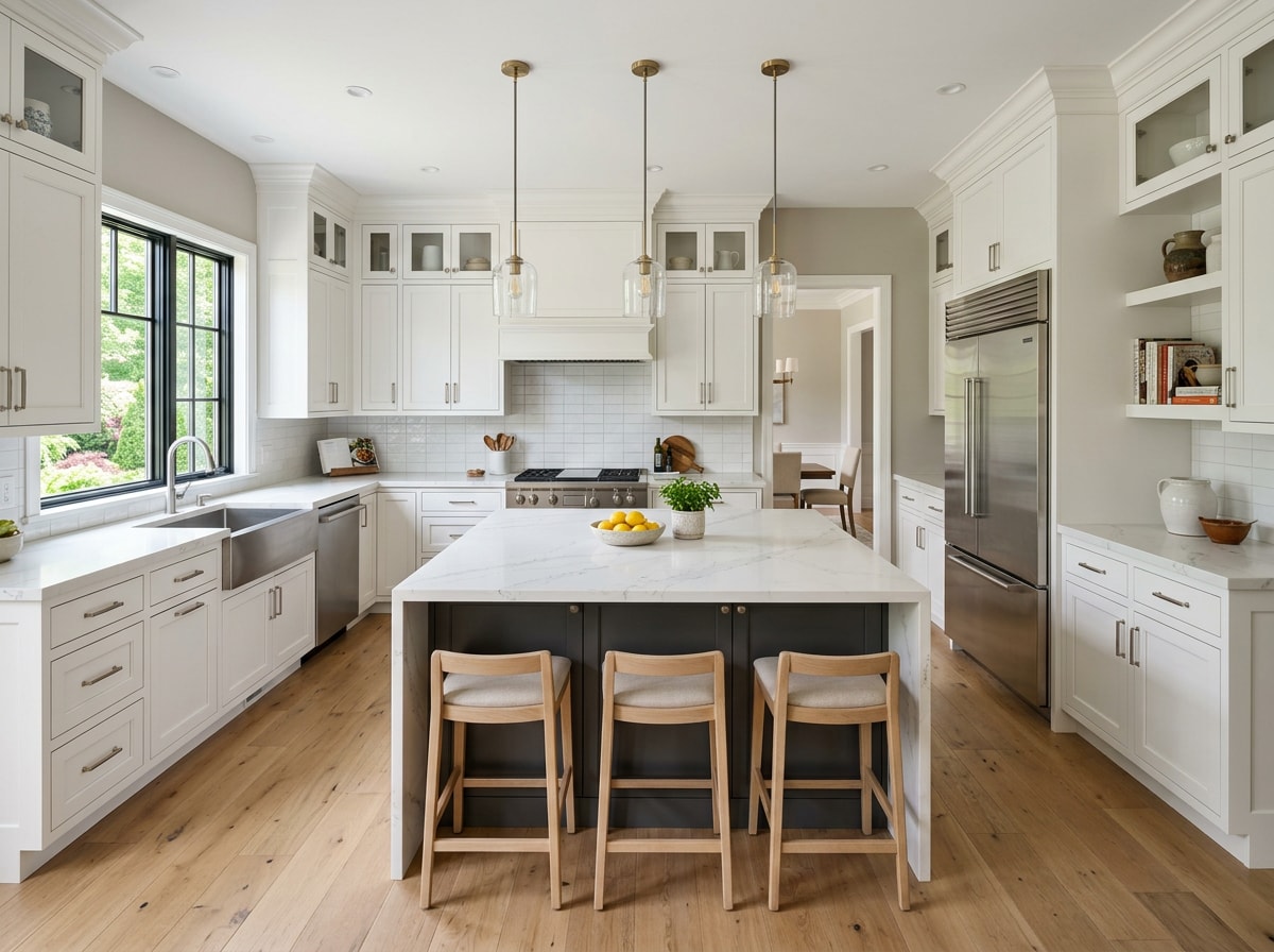 Newly installed kitchen cabinets and countertops in a Flour Bluff, TX home remodel