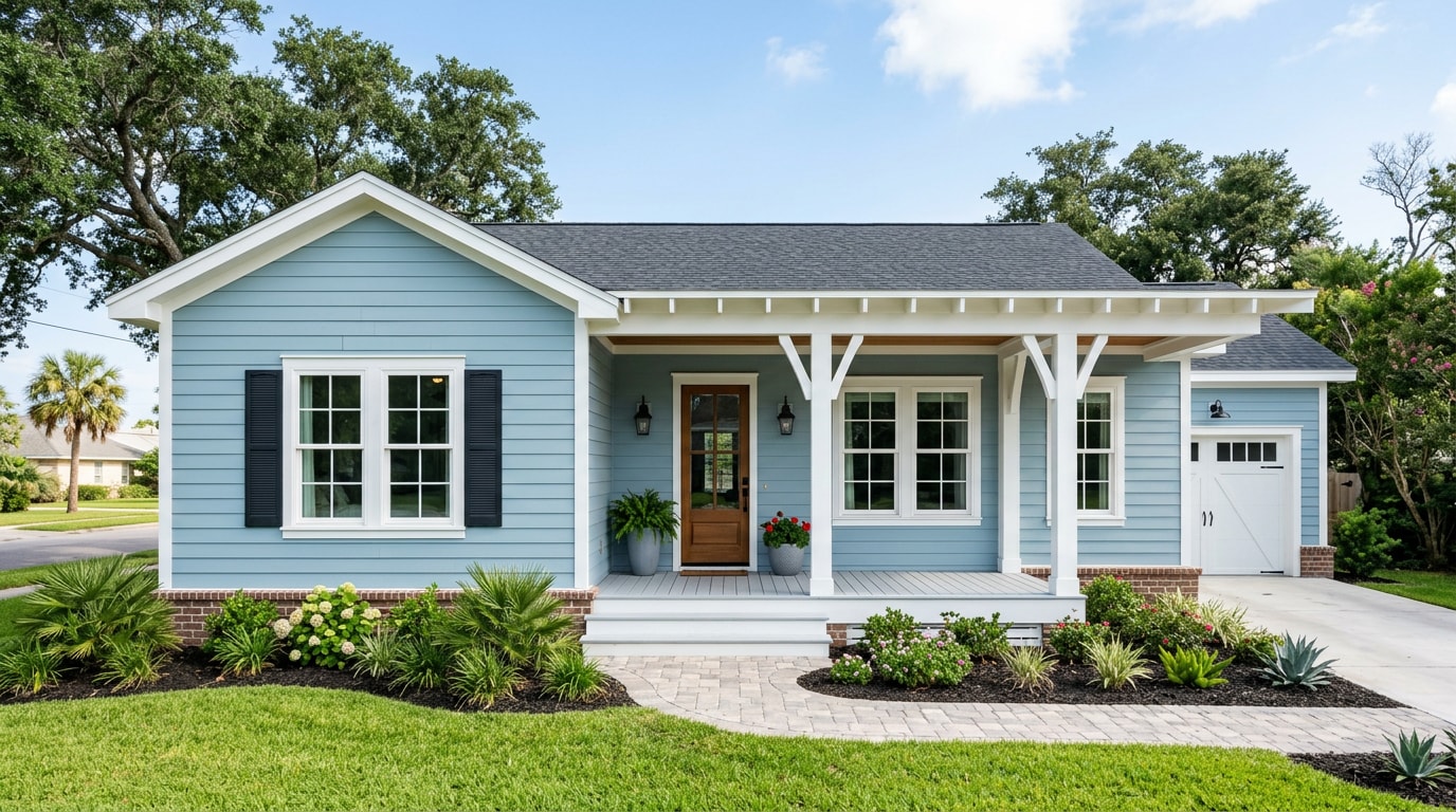 Newly remodeled coastal home exterior representing building companies near Flour Bluff, TX Newly remodeled coastal home exterior representing building companies near Flour Bluff, TX