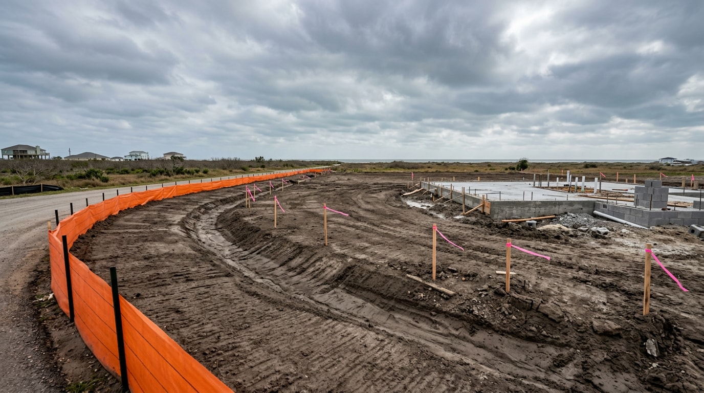 Civil engineering site preparation with grading and drainage work in Portland, TX