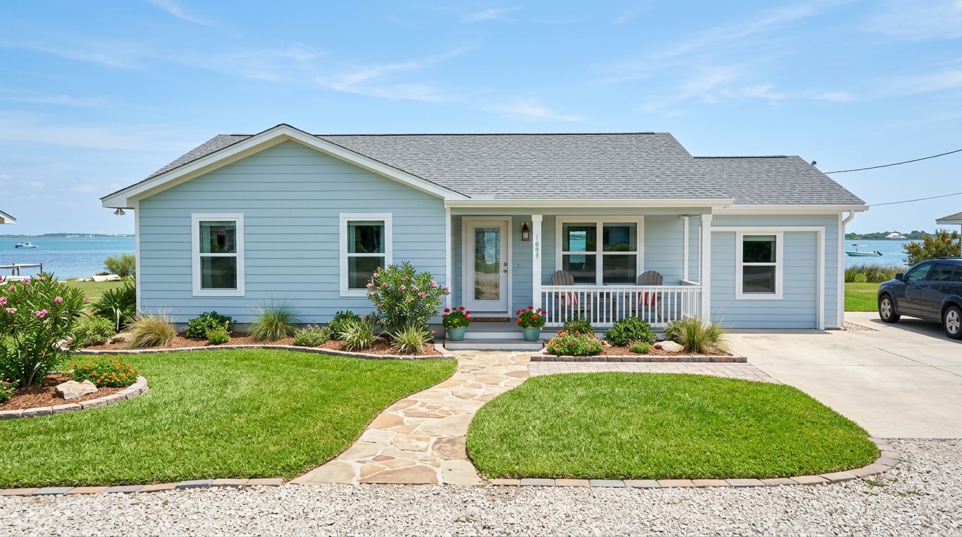 Coastal Texas home exterior with new windows and fresh paint near Portland, TX Coastal Texas home exterior with new windows and fresh paint near Portland, TX