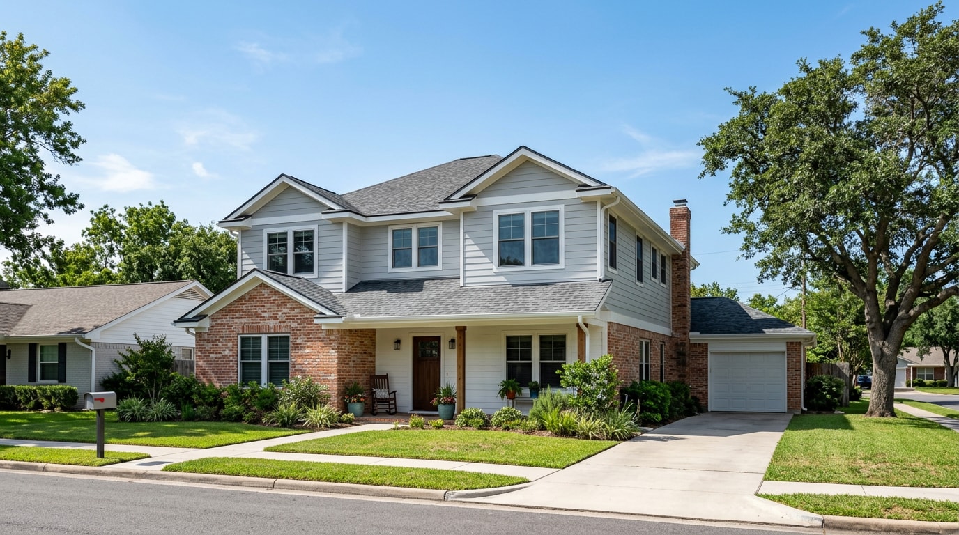 Finished second-story addition on a Texas home with matching roofline Finished second-story addition on a Texas home with matching roofline