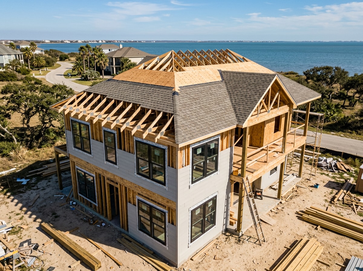 Coastal-ready home exterior with impact-rated windows and reinforced roofline
